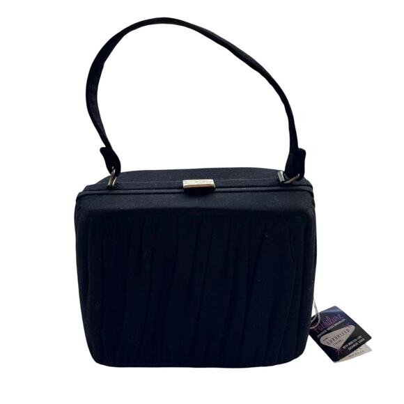 Egan Wagner Handbags - Vintage Egan-Wagner Black FabriLure Sueded Top Handle Handbag Box retro bag